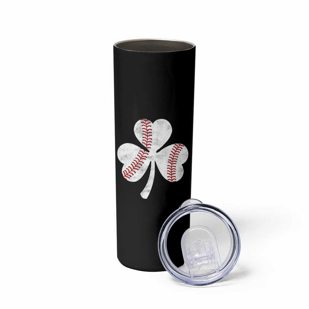 Funny Baseball St Patricks Day Distressed Shamrock Skinny Tumbler