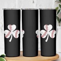 Funny Baseball St Patricks Day Distressed Shamrock Skinny Tumbler