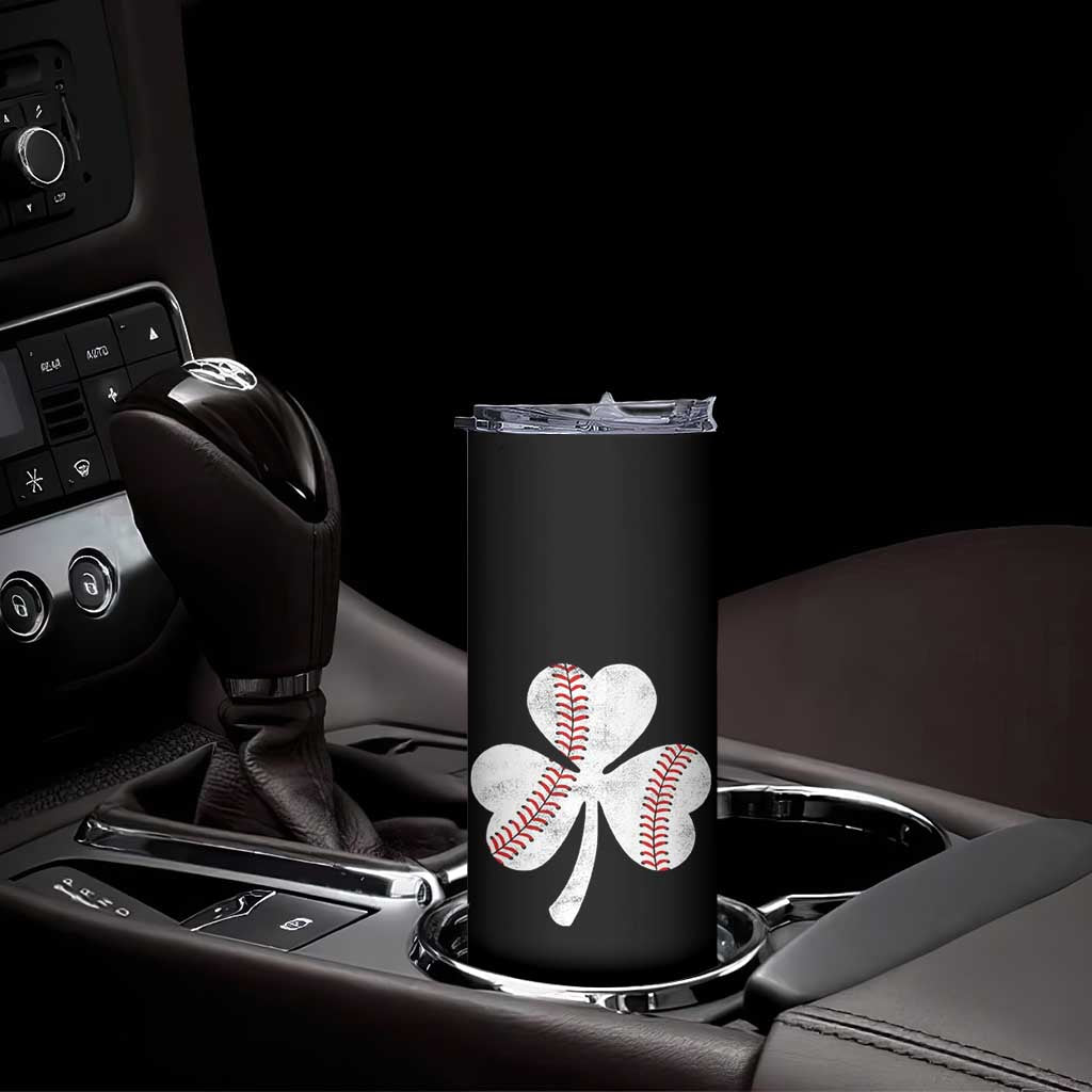 Funny Baseball St Patricks Day Distressed Shamrock Skinny Tumbler