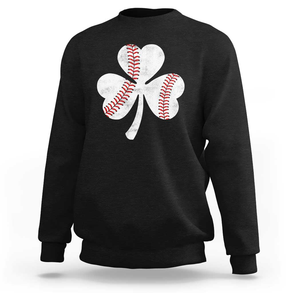 Funny Baseball St Patricks Day Distressed Shamrock Sweatshirt