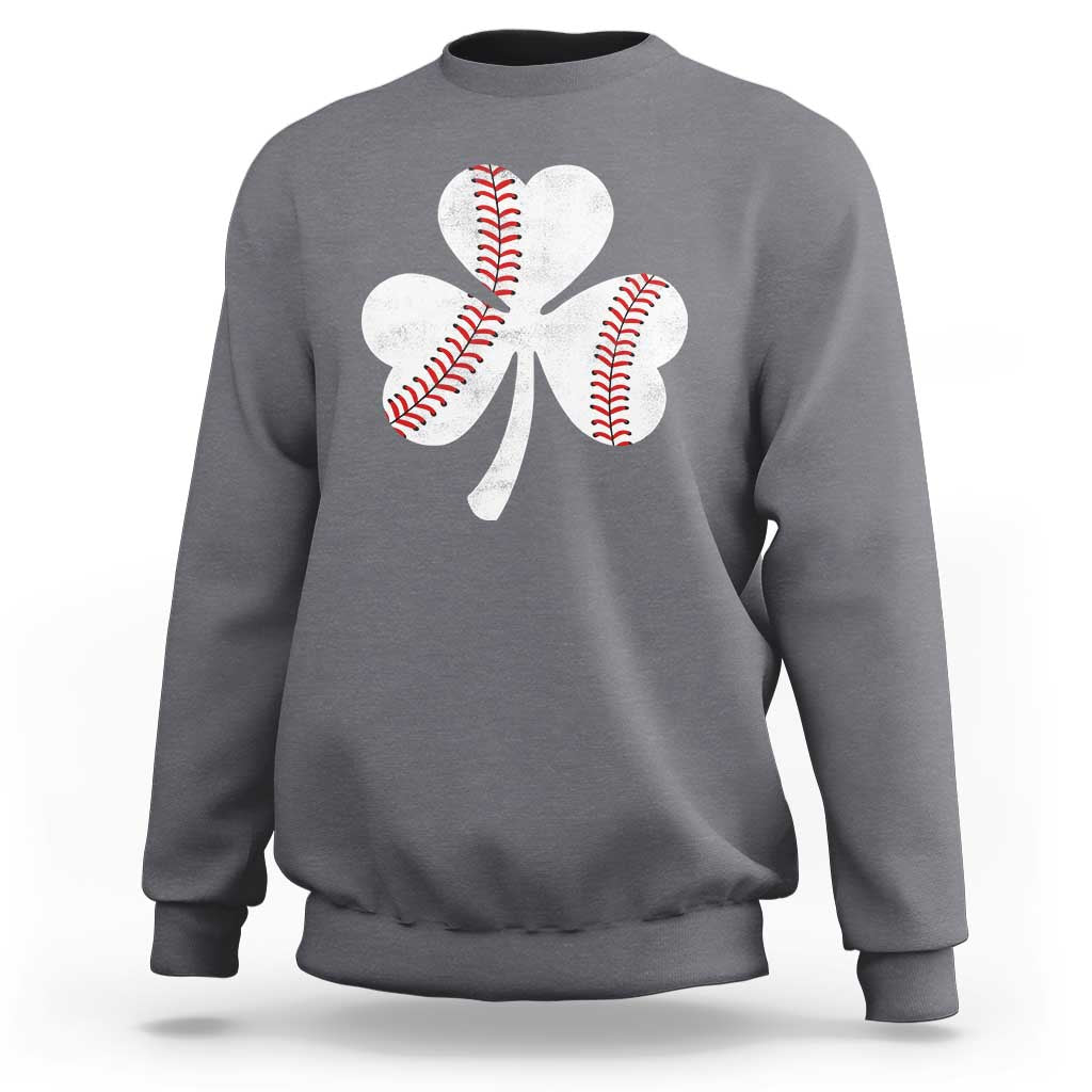 Funny Baseball St Patricks Day Distressed Shamrock Sweatshirt