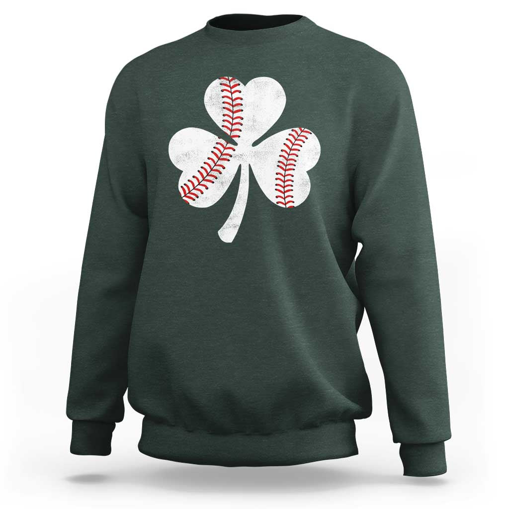 Funny Baseball St Patricks Day Distressed Shamrock Sweatshirt