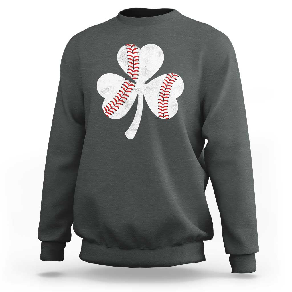 Funny Baseball St Patricks Day Distressed Shamrock Sweatshirt