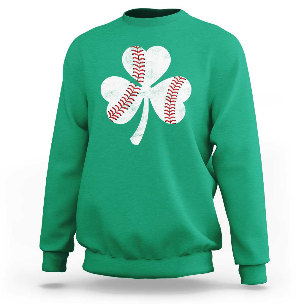 Funny Baseball St Patricks Day Distressed Shamrock Sweatshirt