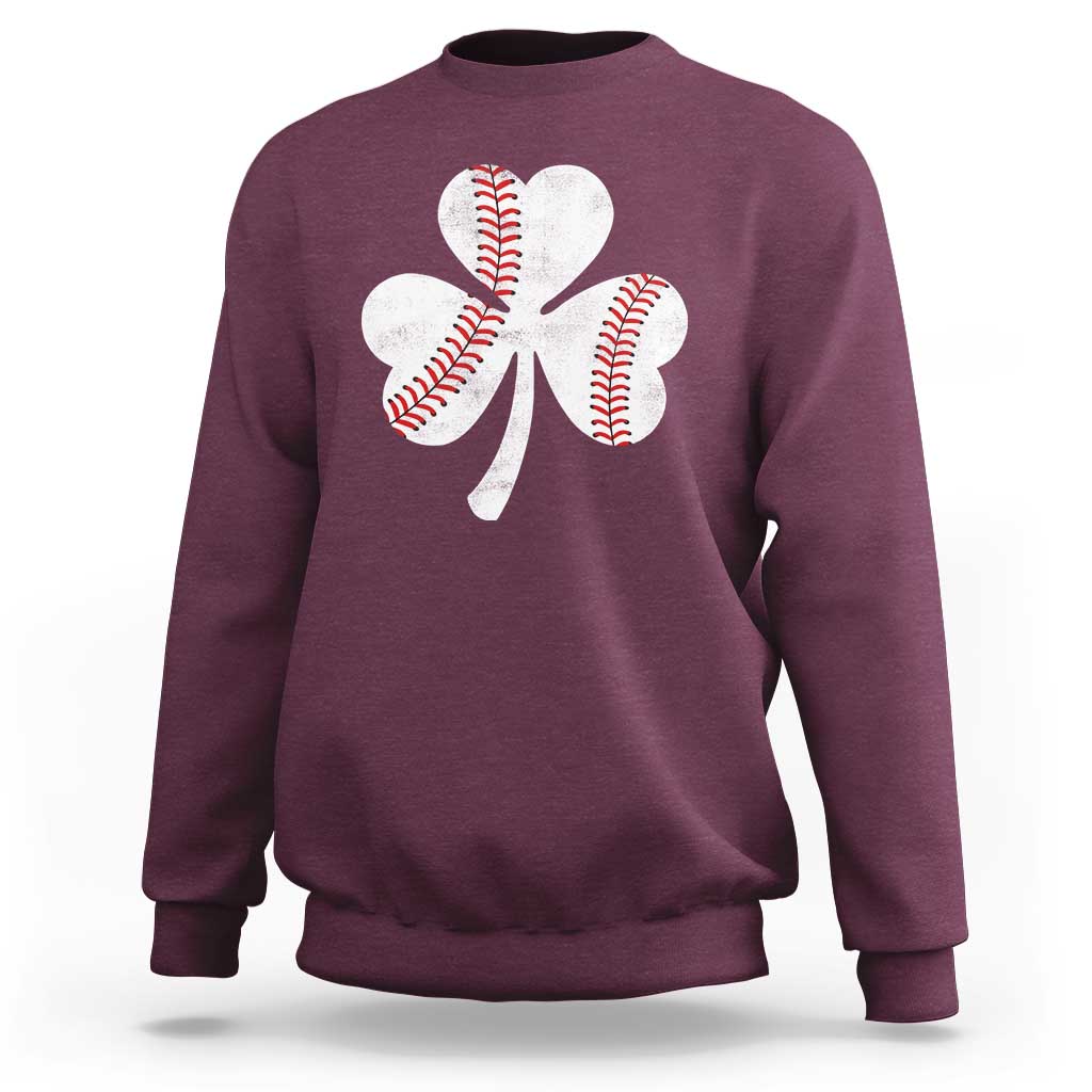 Funny Baseball St Patricks Day Distressed Shamrock Sweatshirt