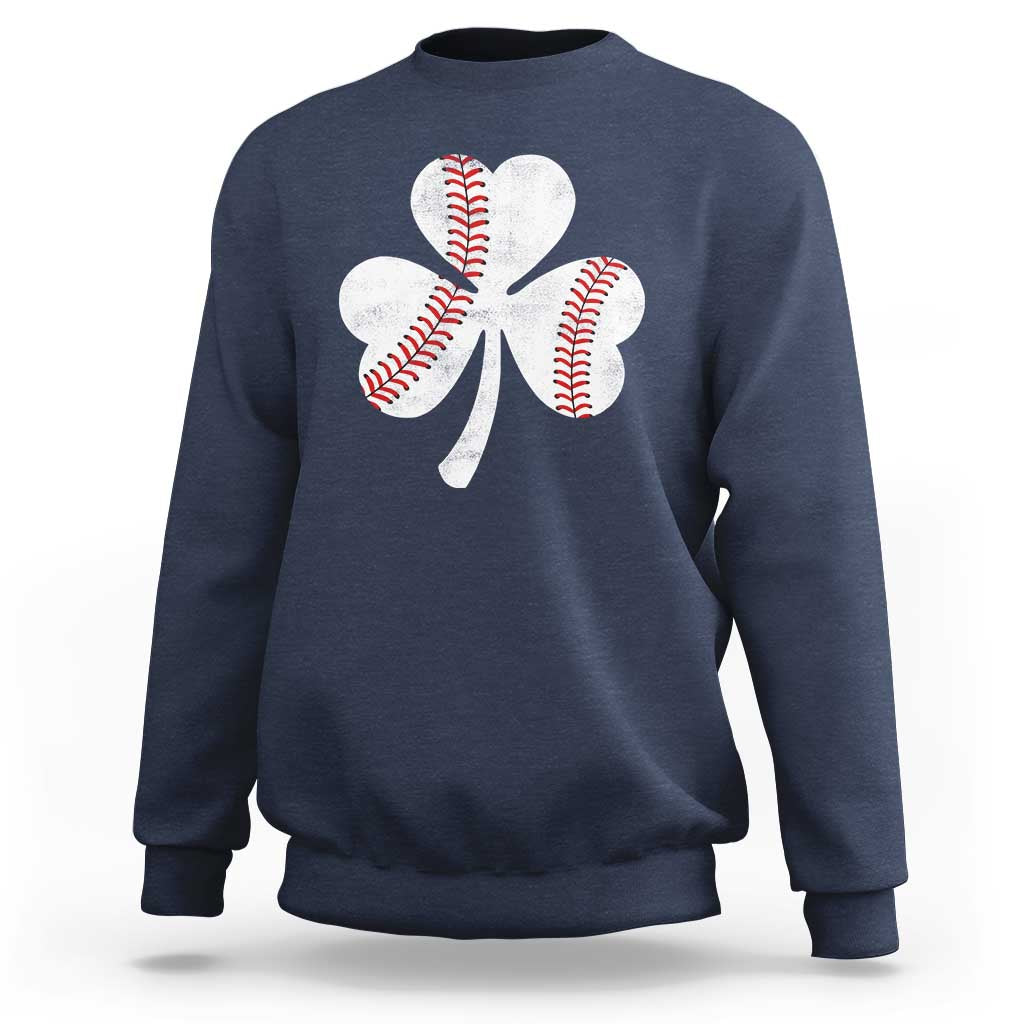 Funny Baseball St Patricks Day Distressed Shamrock Sweatshirt