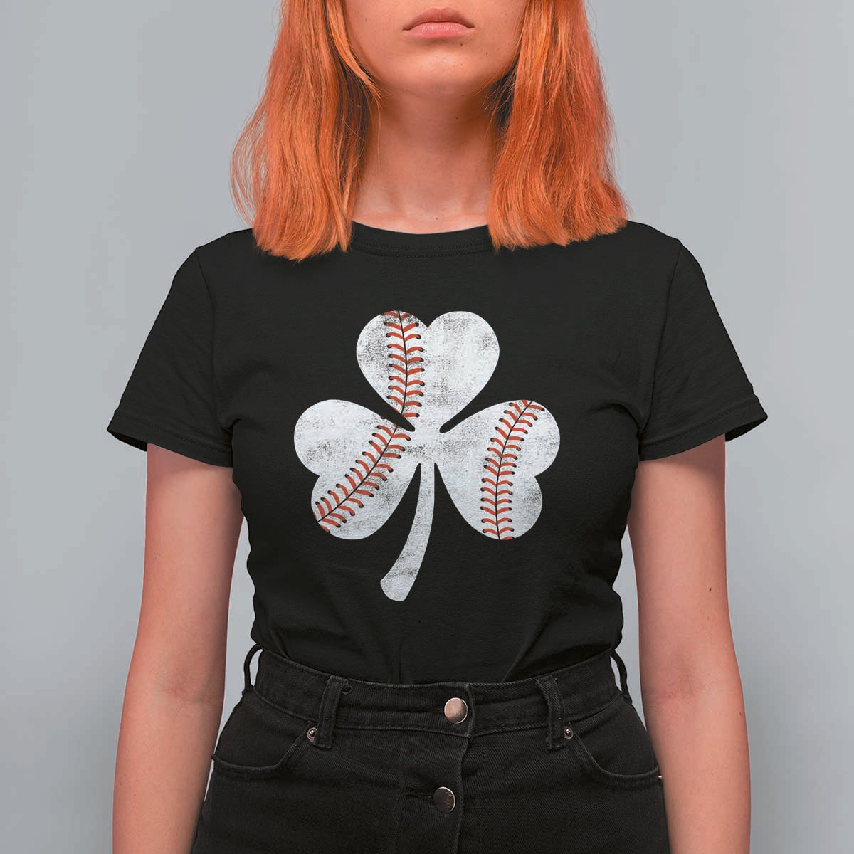 Funny Baseball St Patricks Day Distressed Shamrock T Shirt For Women