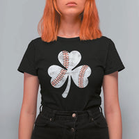 Funny Baseball St Patricks Day Distressed Shamrock T Shirt For Women