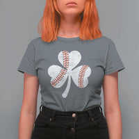 Funny Baseball St Patricks Day Distressed Shamrock T Shirt For Women