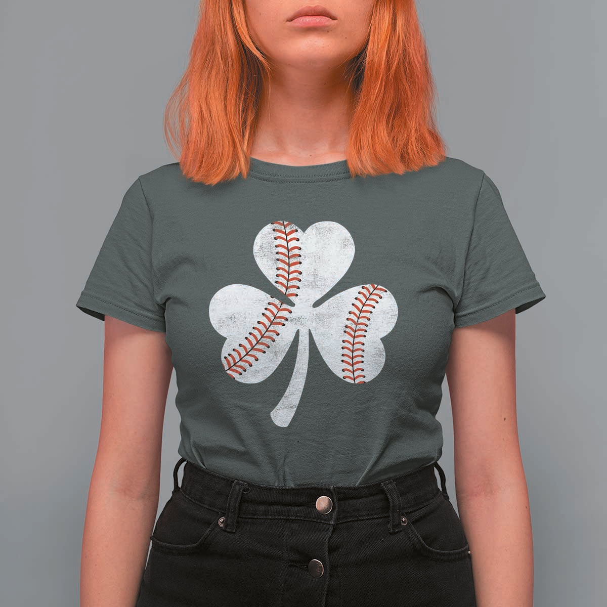 Funny Baseball St Patricks Day Distressed Shamrock T Shirt For Women