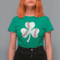 Funny Baseball St Patricks Day Distressed Shamrock T Shirt For Women