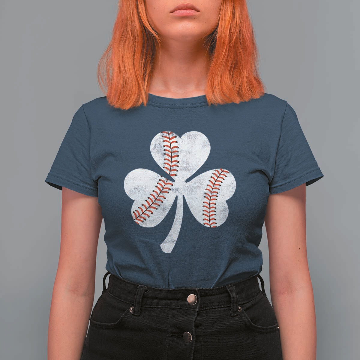 Funny Baseball St Patricks Day Distressed Shamrock T Shirt For Women
