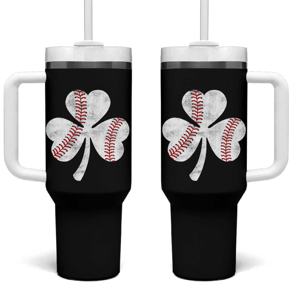 Funny Baseball St Patricks Day Distressed Shamrock Tumbler With Handle
