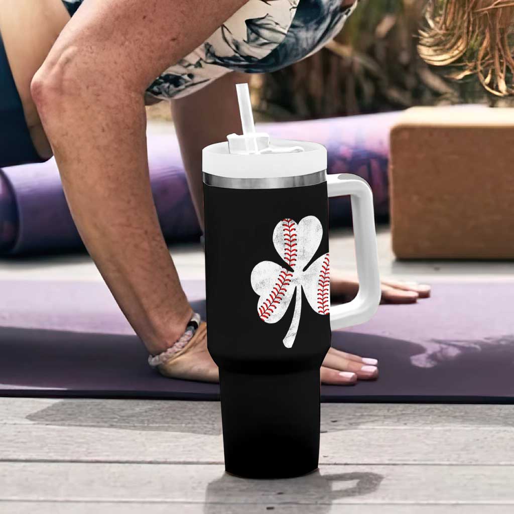 Funny Baseball St Patricks Day Distressed Shamrock Tumbler With Handle