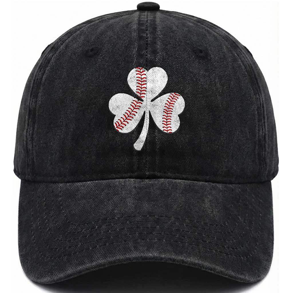 Funny Baseball St Patricks Day Distressed Shamrock Washed Cotton Baseball Cap