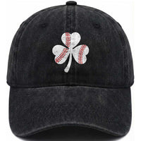 Funny Baseball St Patricks Day Distressed Shamrock Washed Cotton Baseball Cap