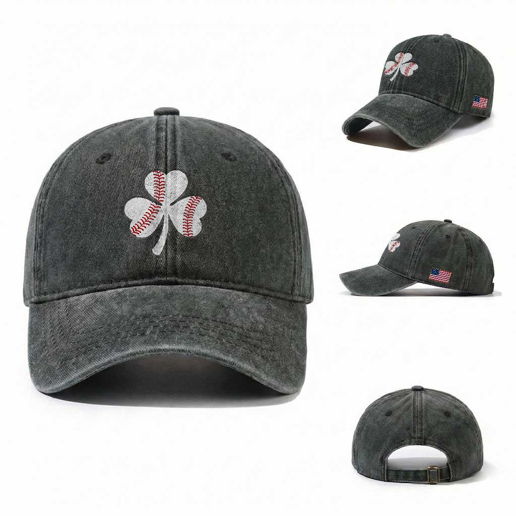 Funny Baseball St Patricks Day Distressed Shamrock Washed Cotton Baseball Cap