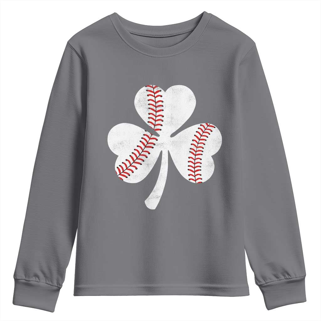 Funny Baseball St Patricks Day Distressed Shamrock Youth Sweatshirt