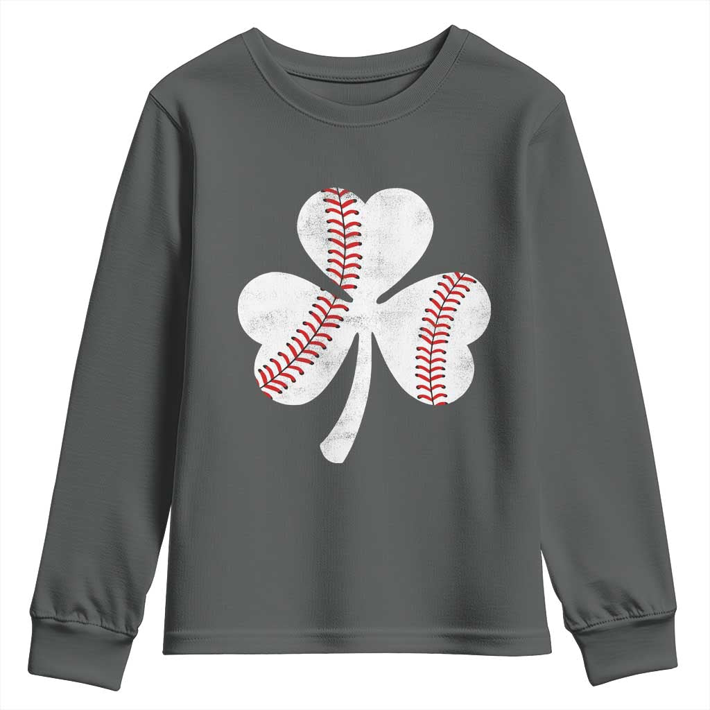 Funny Baseball St Patricks Day Distressed Shamrock Youth Sweatshirt