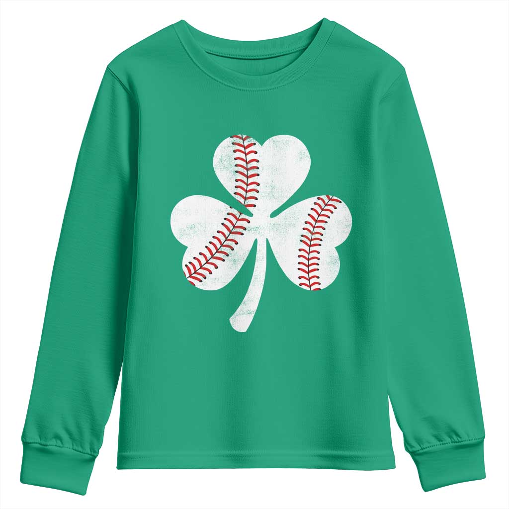 Funny Baseball St Patricks Day Distressed Shamrock Youth Sweatshirt