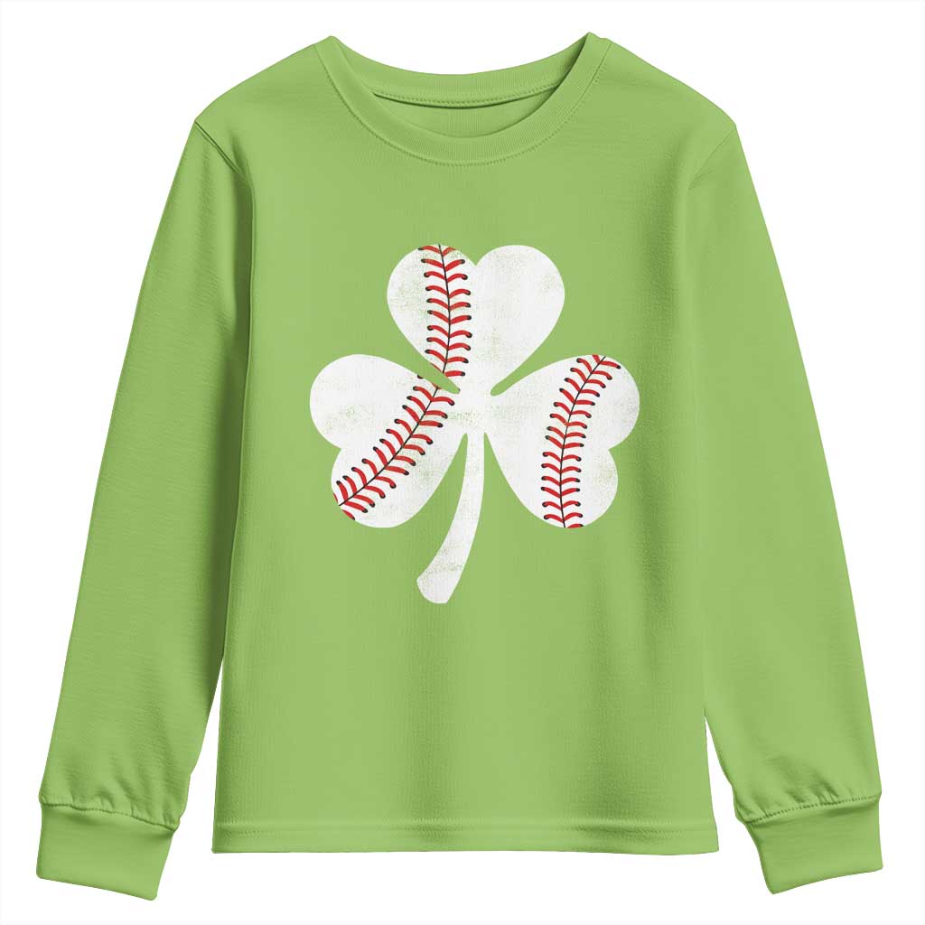 Funny Baseball St Patricks Day Distressed Shamrock Youth Sweatshirt
