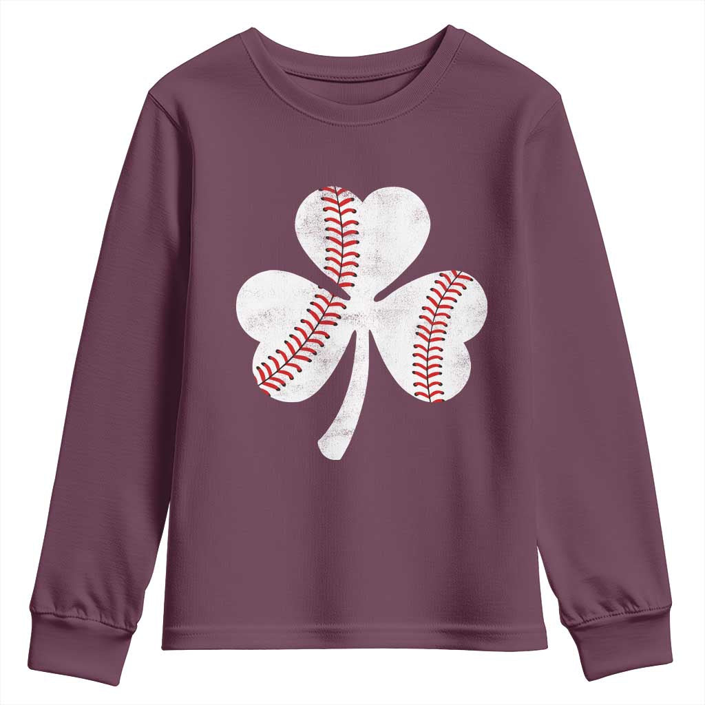Funny Baseball St Patricks Day Distressed Shamrock Youth Sweatshirt