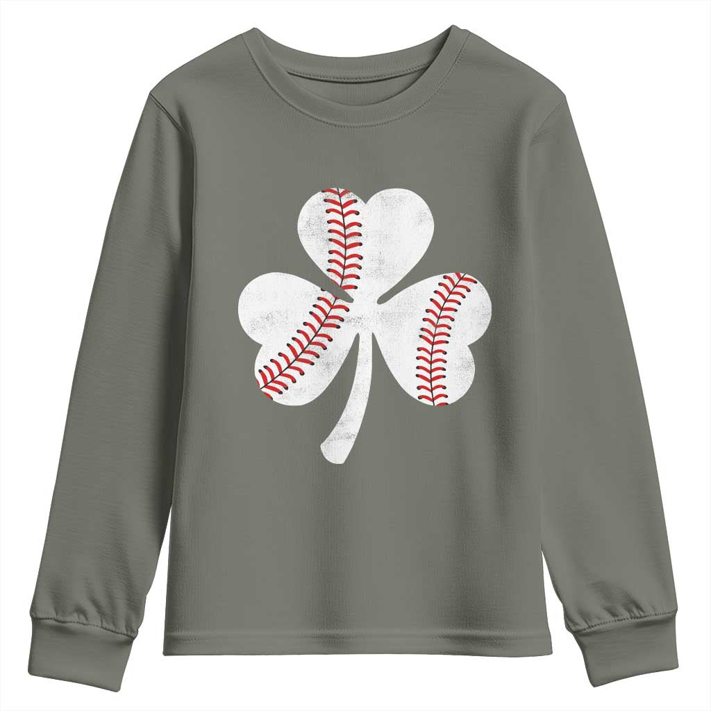 Funny Baseball St Patricks Day Distressed Shamrock Youth Sweatshirt