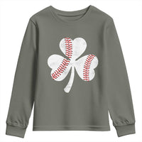 Funny Baseball St Patricks Day Distressed Shamrock Youth Sweatshirt