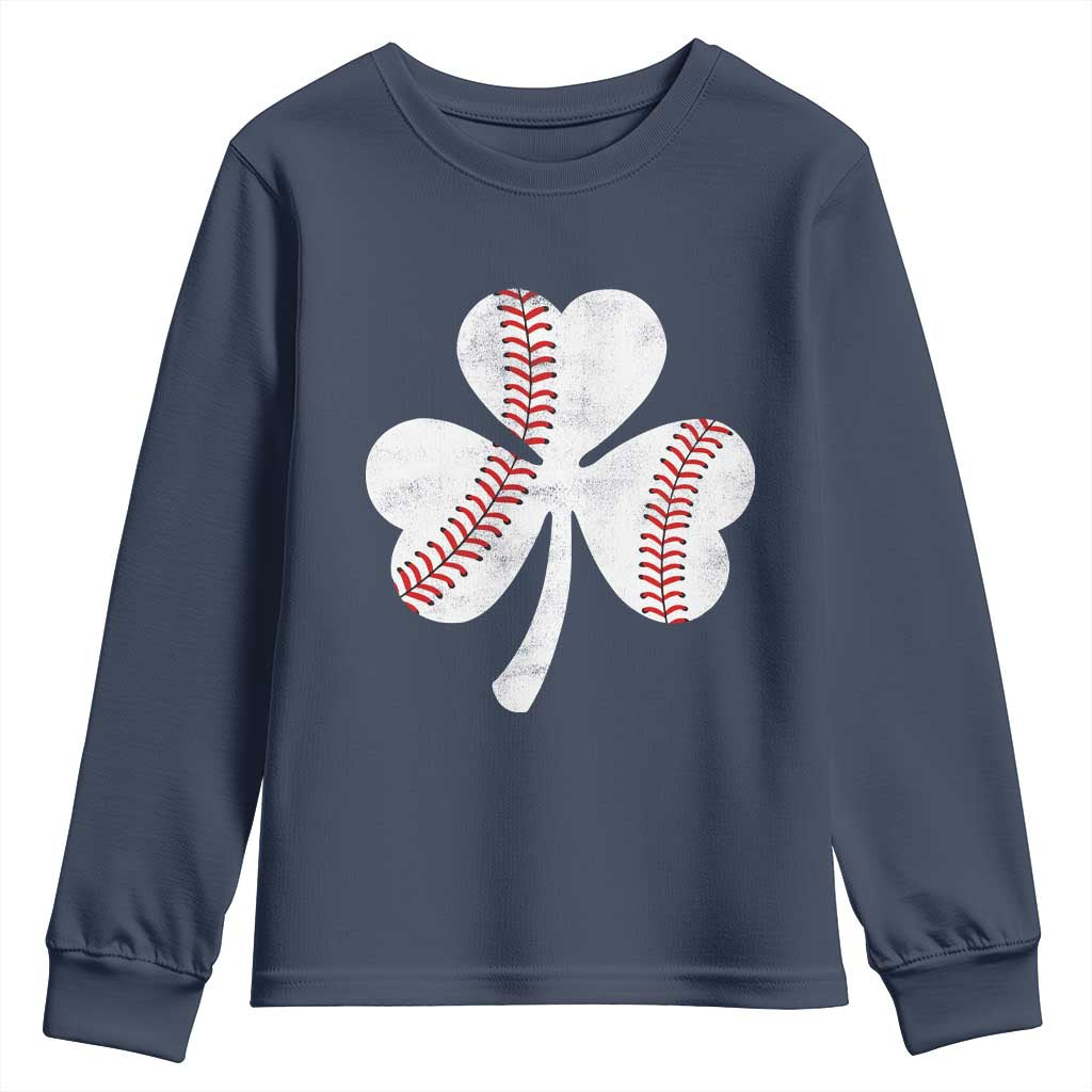 Funny Baseball St Patricks Day Distressed Shamrock Youth Sweatshirt