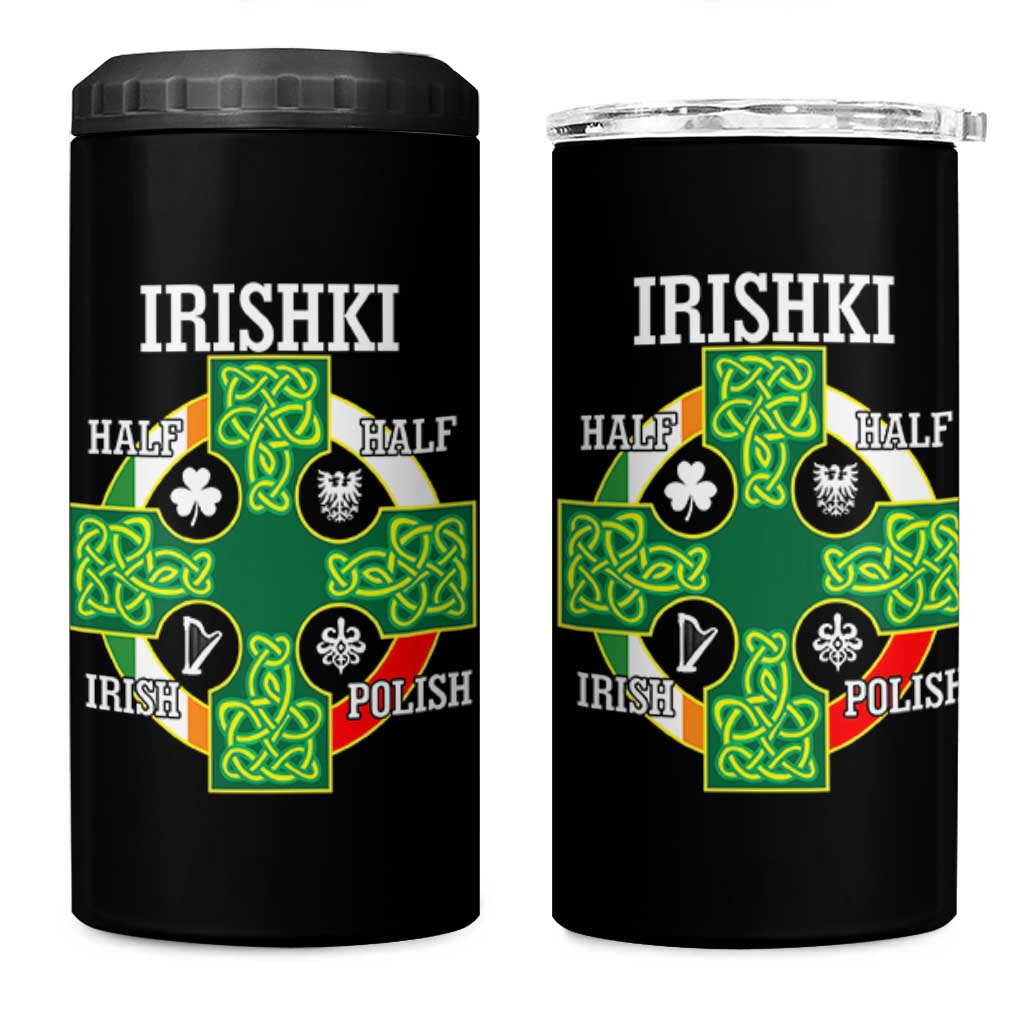 Irishki Half Irish Half Polish 4 in 1 Can Cooler Tumbler Celtic Cross St Patricks