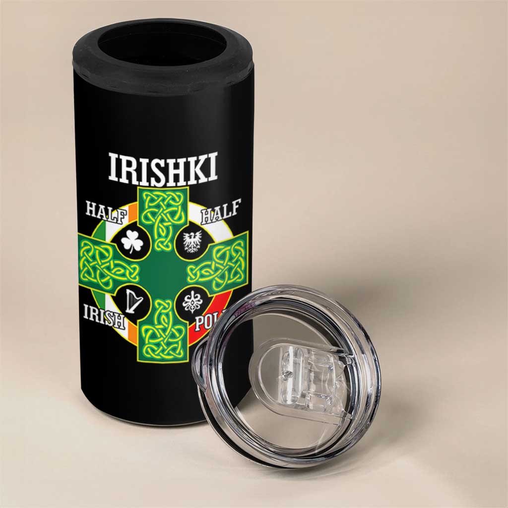 Irishki Half Irish Half Polish 4 in 1 Can Cooler Tumbler Celtic Cross St Patricks