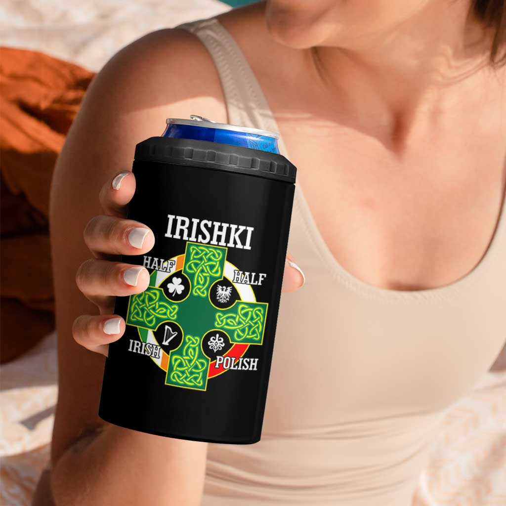Irishki Half Irish Half Polish 4 in 1 Can Cooler Tumbler Celtic Cross St Patricks
