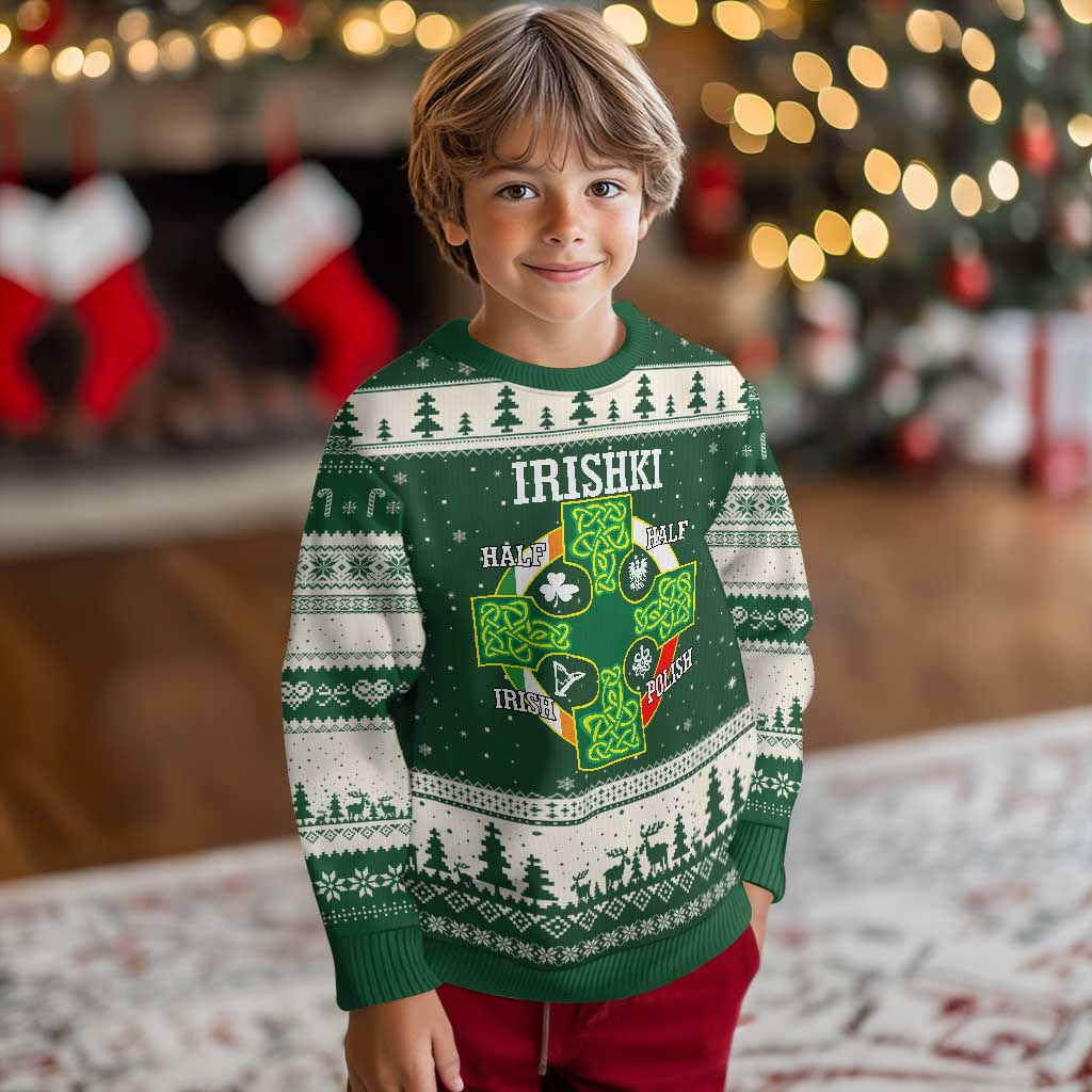 Irishki Half Irish Half Polish Ugly Christmas Sweater Celtic Cross St Patricks - Wonder Print Shop