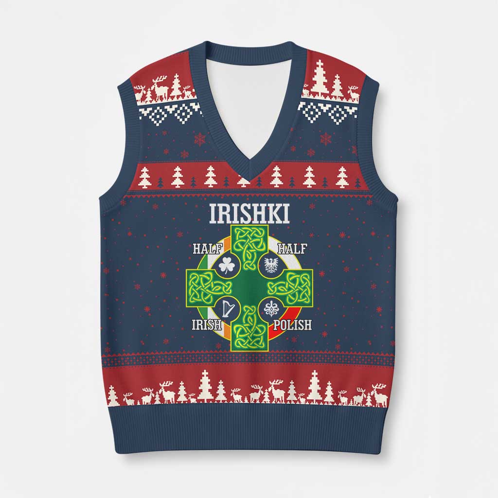 Irishki Half Irish Half Polish V-Neck Knit Sweater Vest Celtic Cross St Patricks - Wonder Print Shop