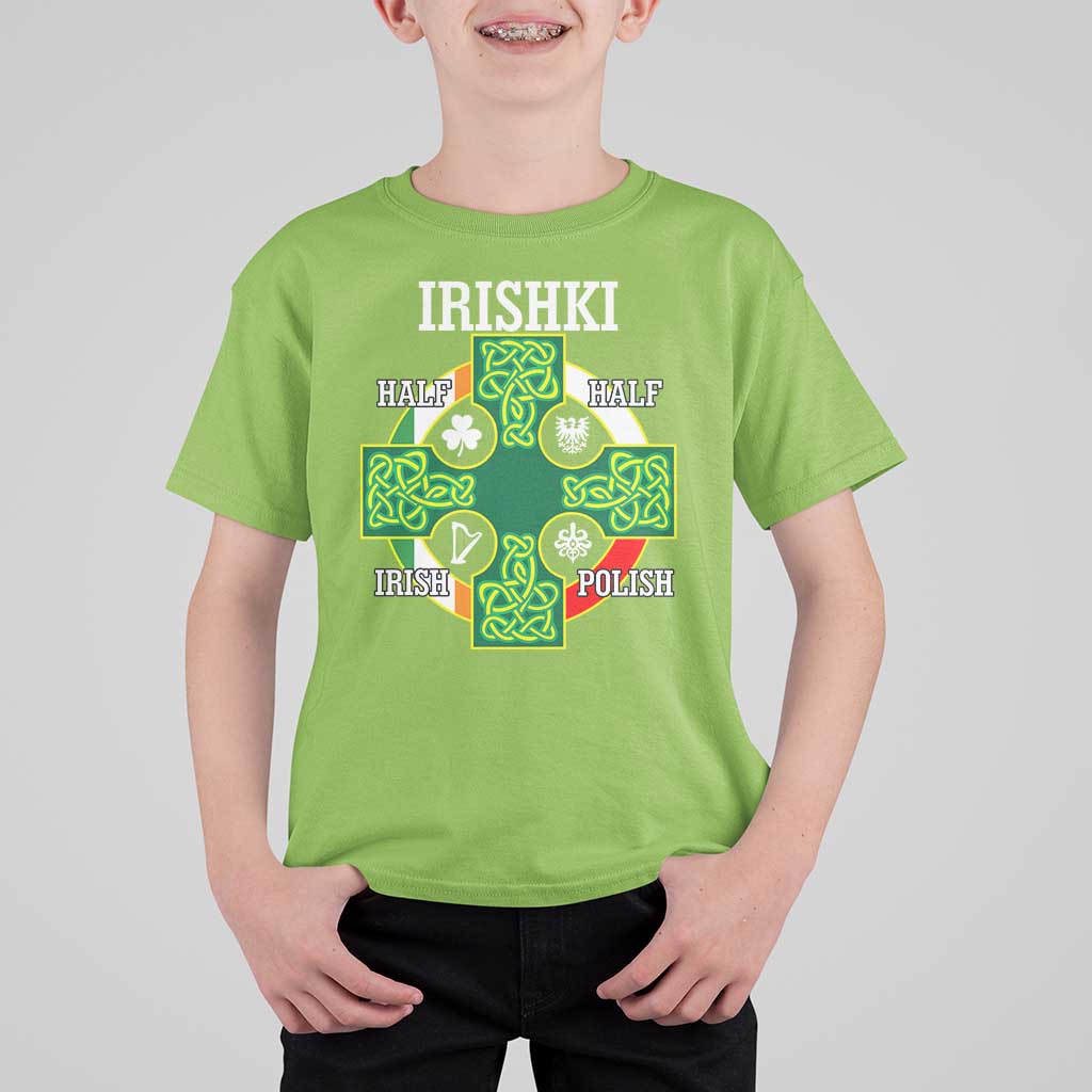 Irishki Half Irish Half Polish T Shirt For Kid Celtic Cross St Patricks