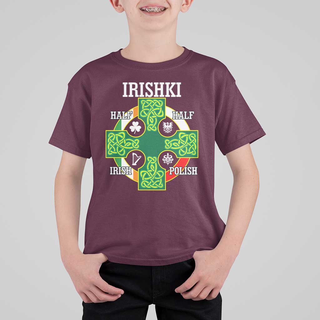 Irishki Half Irish Half Polish T Shirt For Kid Celtic Cross St Patricks