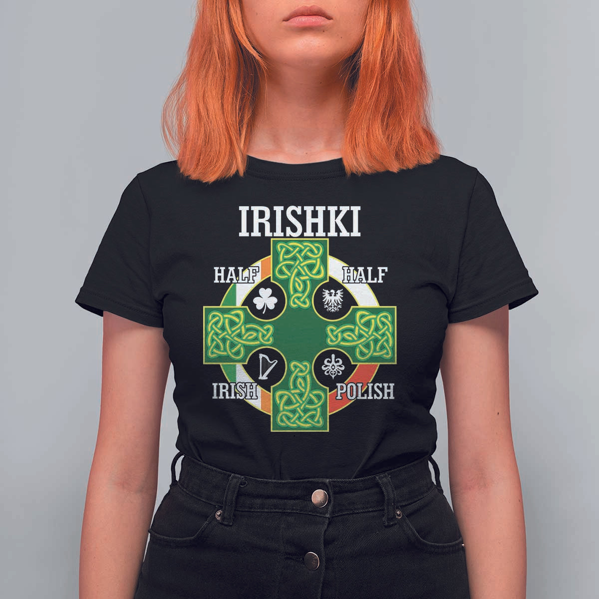 Irishki Half Irish Half Polish T Shirt For Women Celtic Cross St Patricks