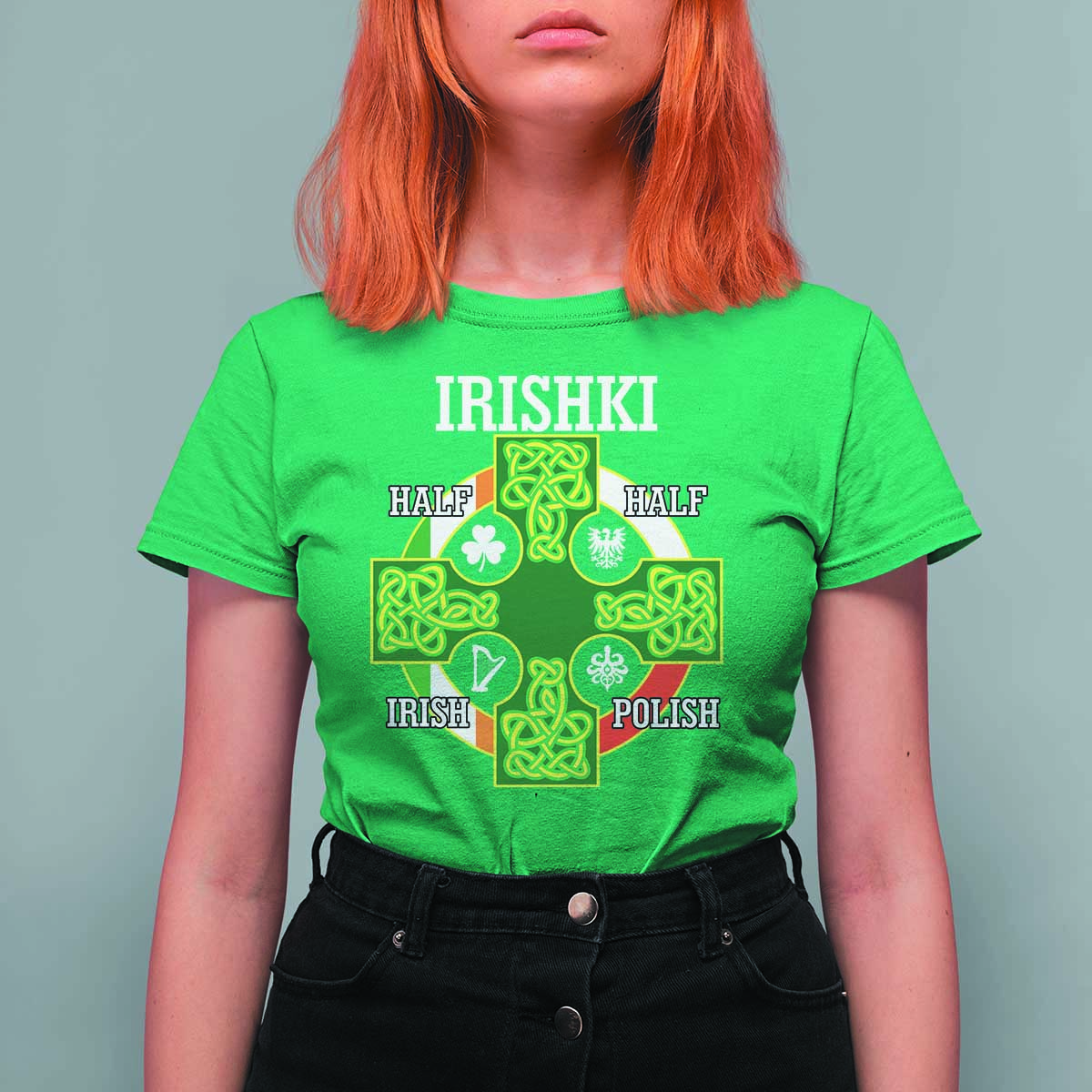 Irishki Half Irish Half Polish T Shirt For Women Celtic Cross St Patricks