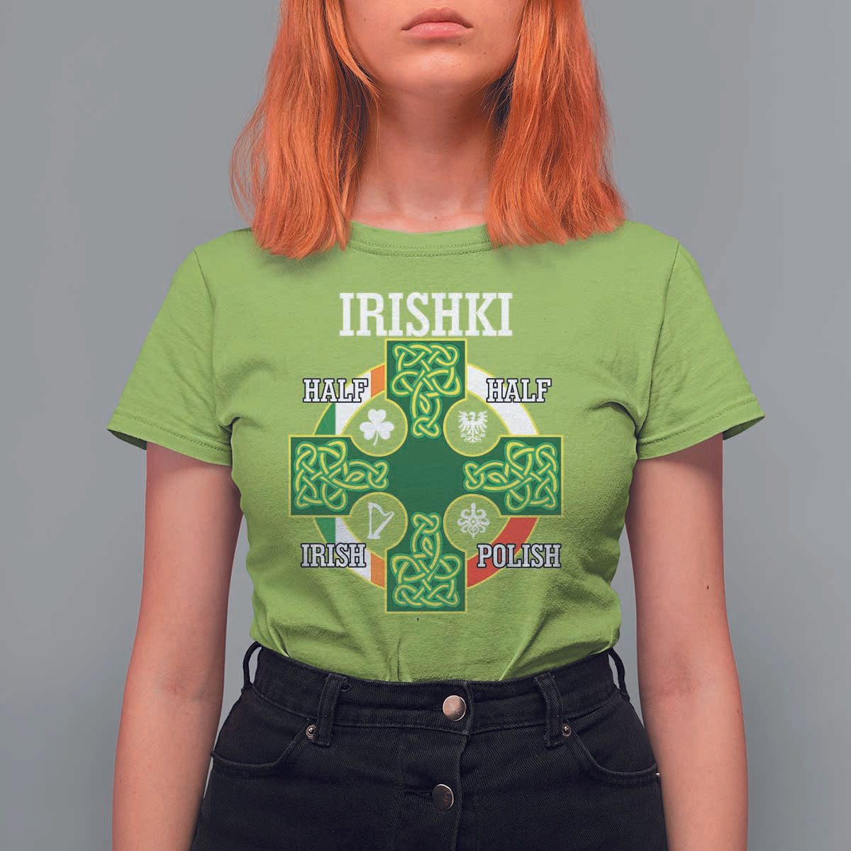 Irishki Half Irish Half Polish T Shirt For Women Celtic Cross St Patricks