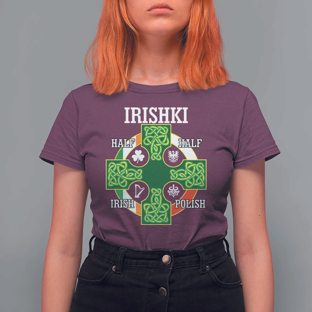 Irishki Half Irish Half Polish T Shirt For Women Celtic Cross St Patricks