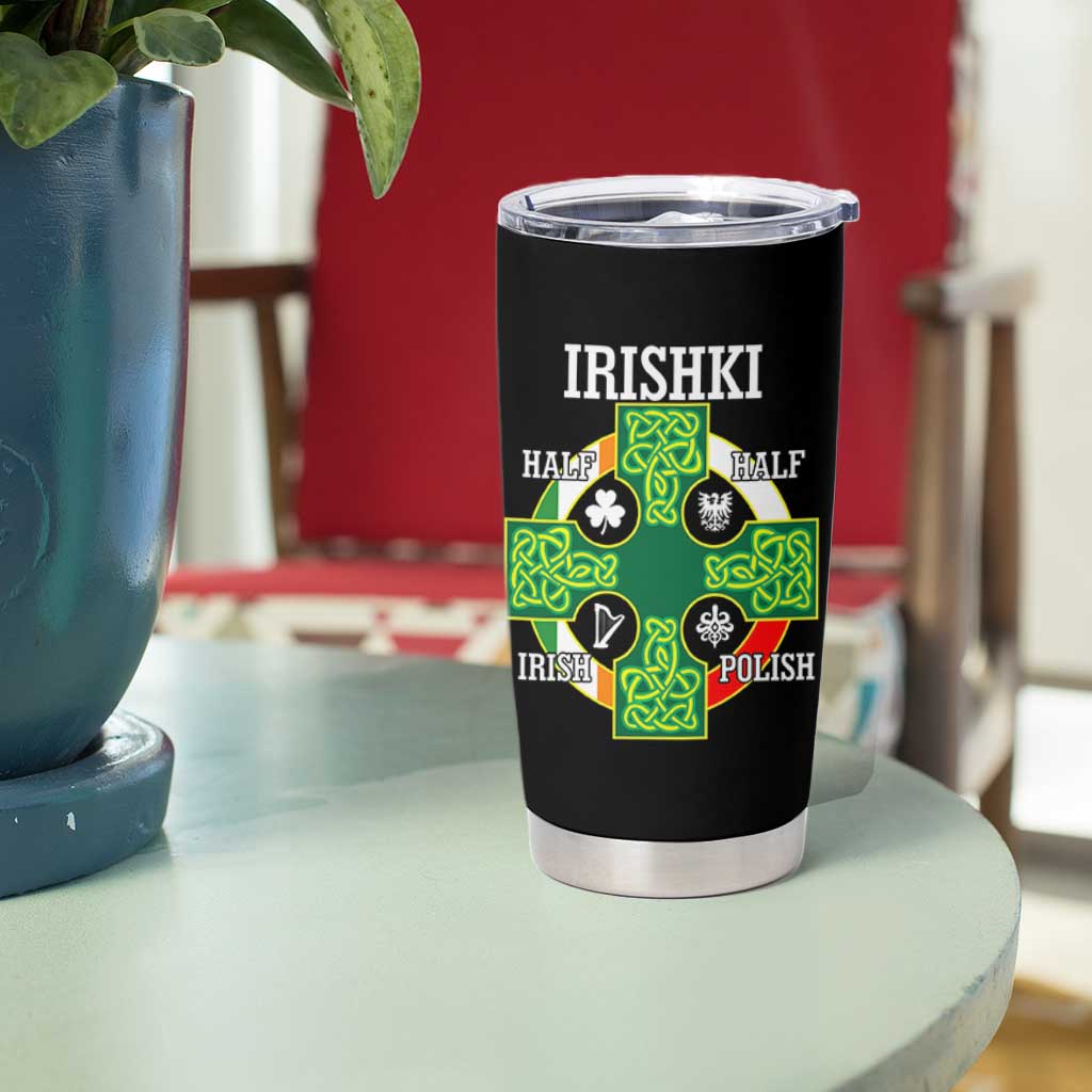Irishki Half Irish Half Polish Tumbler Cup Celtic Cross St Patricks