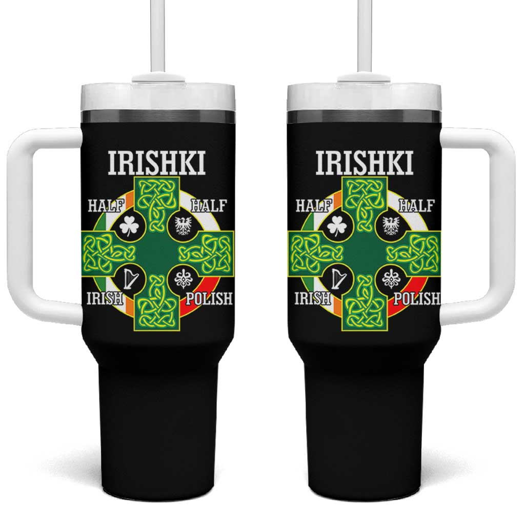 Irishki Half Irish Half Polish Tumbler With Handle Celtic Cross St Patricks