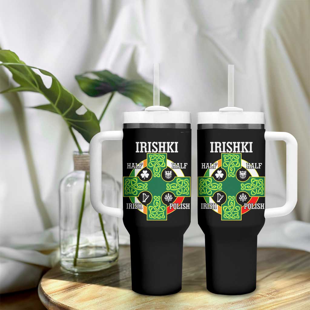 Irishki Half Irish Half Polish Tumbler With Handle Celtic Cross St Patricks