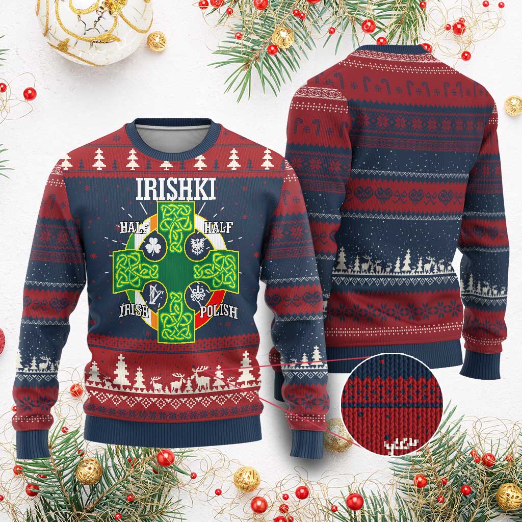 Irishki Half Irish Half Polish Knitted Sweatshirt Celtic Cross St Patricks - Wonder Print Shop