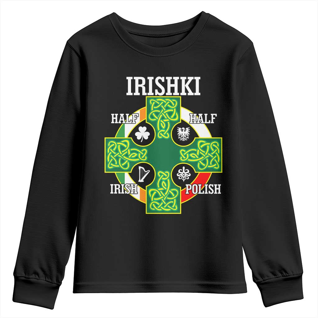 Irishki Half Irish Half Polish Youth Sweatshirt Celtic Cross St Patricks