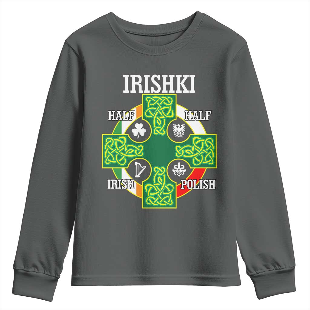 Irishki Half Irish Half Polish Youth Sweatshirt Celtic Cross St Patricks
