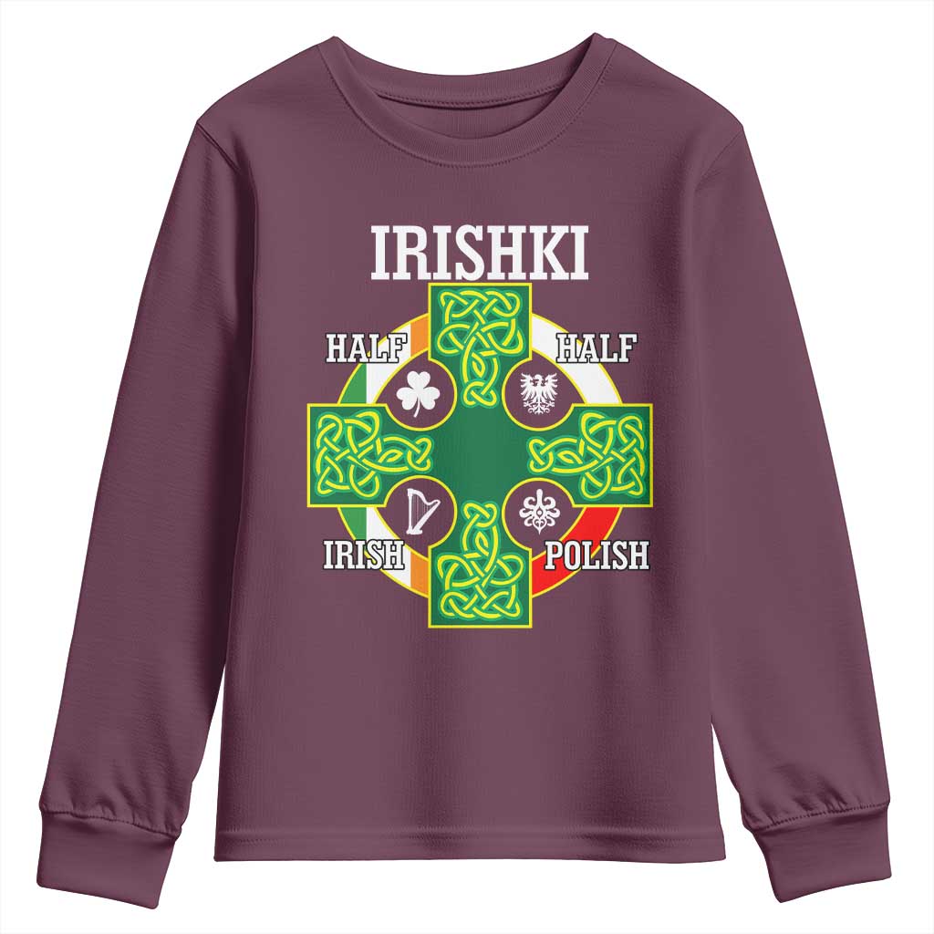 Irishki Half Irish Half Polish Youth Sweatshirt Celtic Cross St Patricks