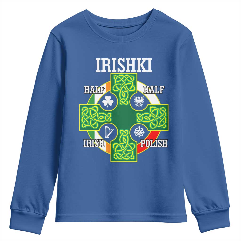 Irishki Half Irish Half Polish Youth Sweatshirt Celtic Cross St Patricks