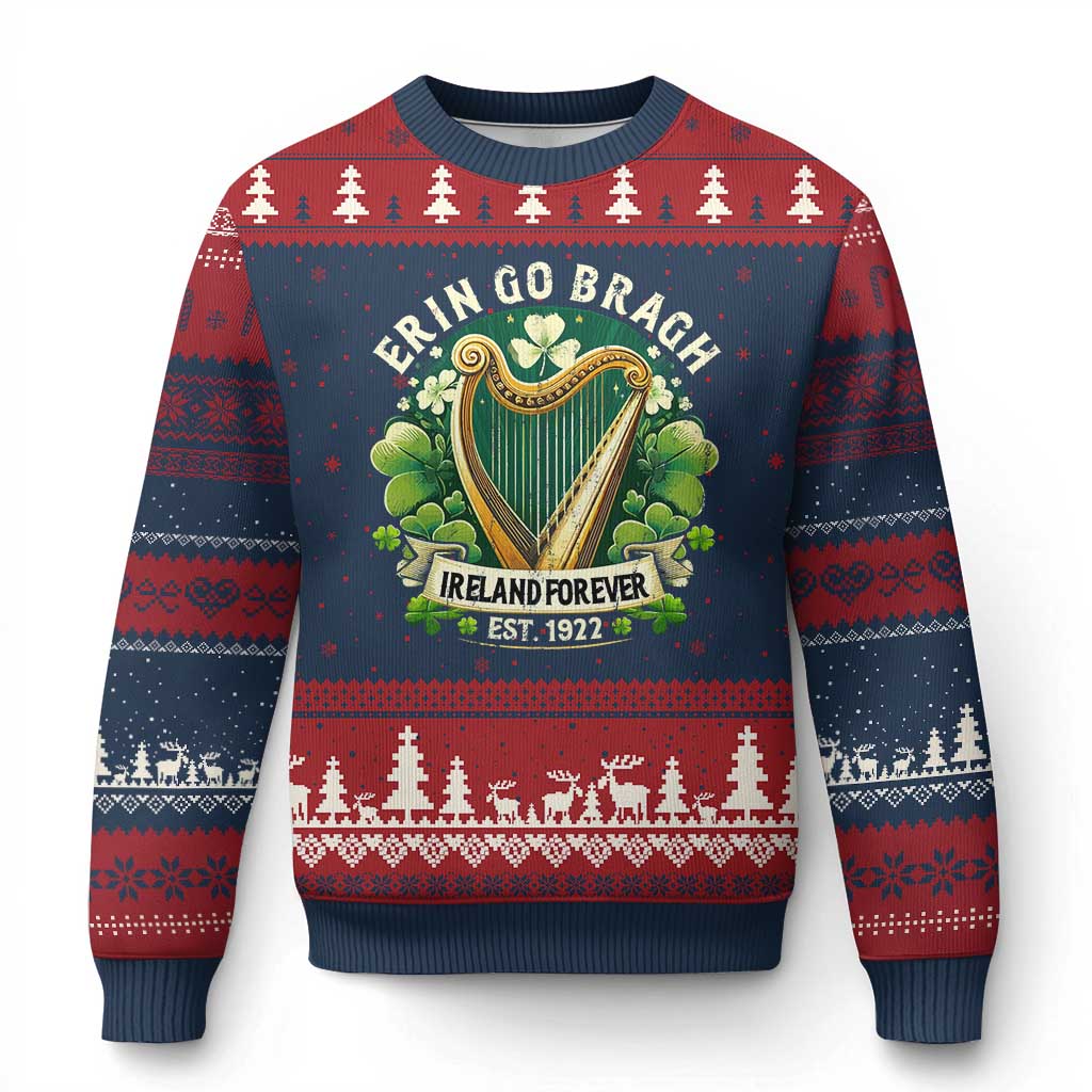 Irish Pride Ugly Christmas Sweater Ireland Forever Erin Go Bragh Est 1922 Harp Shamrock - Wonder Print Shop