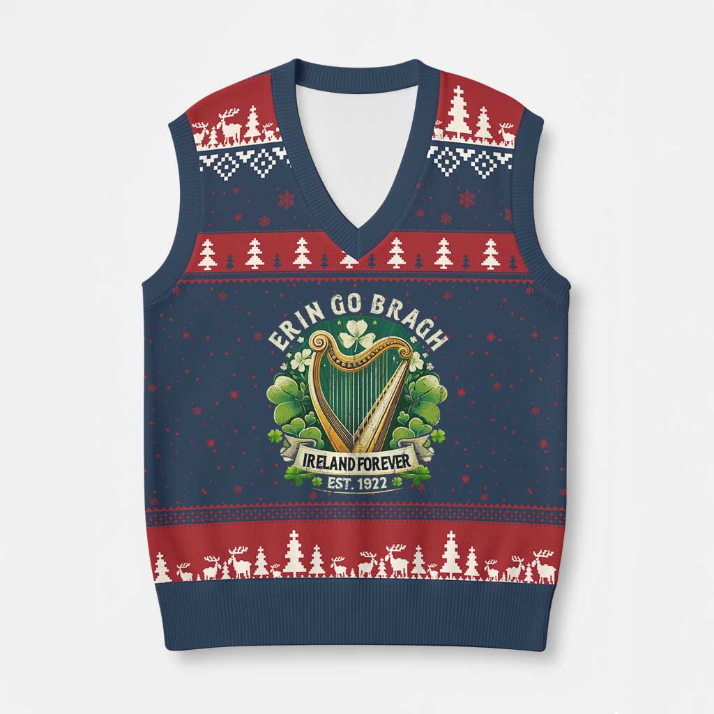 Irish Pride V-Neck Knit Sweater Vest Ireland Forever Erin Go Bragh Est 1922 Harp Shamrock - Wonder Print Shop